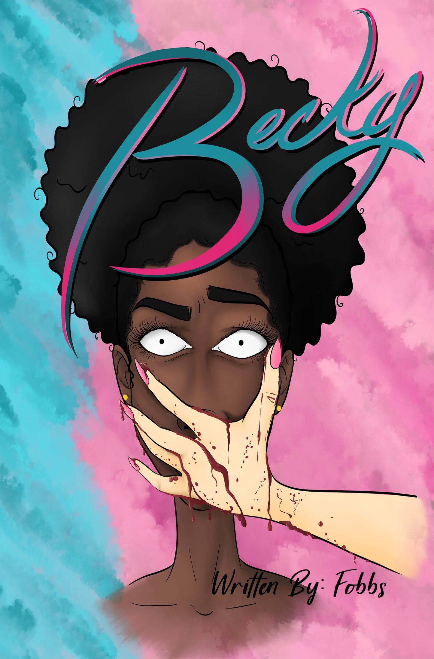 Becky cover, pink and blue, black woman, white woman hand